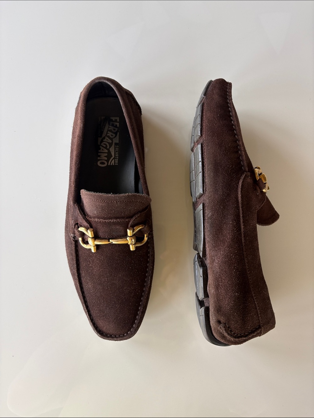 Salvatore Ferragamo Men’s Dark Brown Suede Bit Moccasins